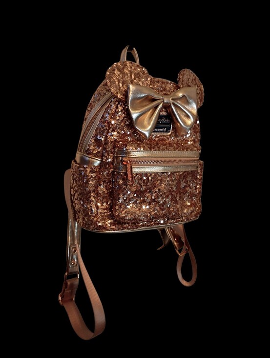 disney loungefly mini backpack rose gold and studded details SIDE BY SIDE Loungefly Rosegold